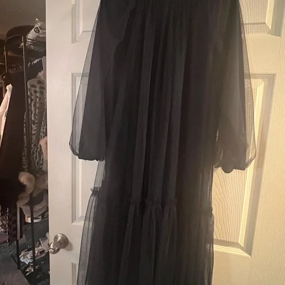 Elegant Sheer Navy Dress - Picture 3 of 5